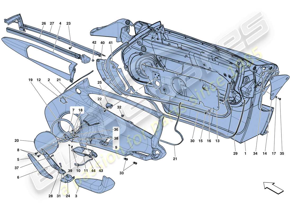 ferrari laferrari aperta (europe) porte - sottostruttura e rivestimento schema delle parti