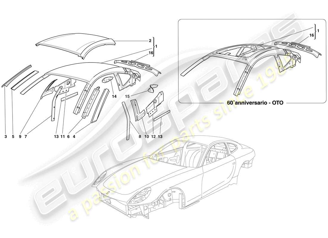 ferrari 612 sessanta (europe) scocca - tetto diagramma delle parti