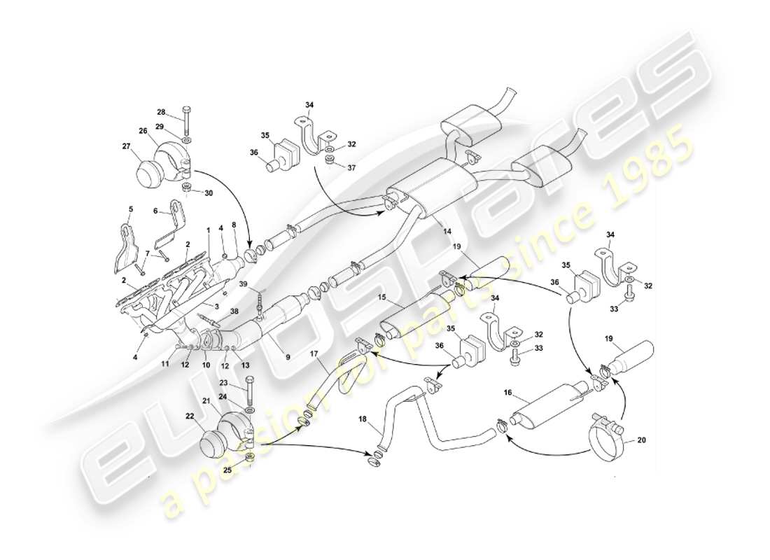 aston martin db7 vantage (2001) diagramma delle parti del sistema di scarico