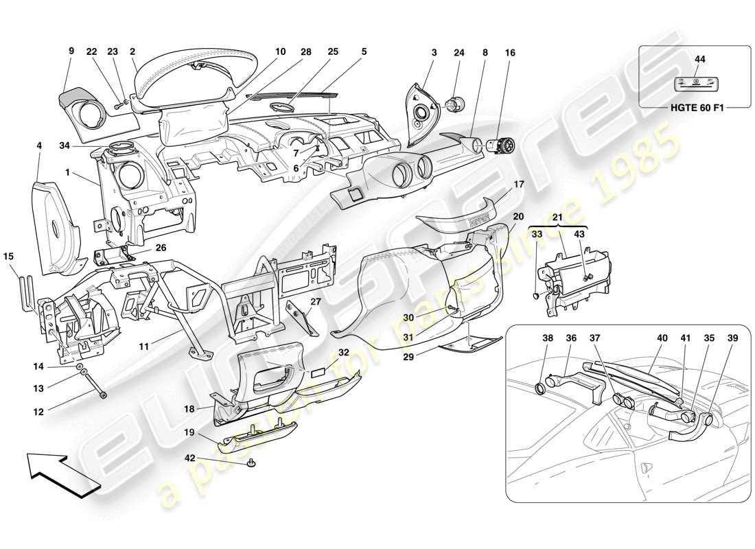 ferrari 599 gtb fiorano (europe) pannello di controllo diagramma delle parti