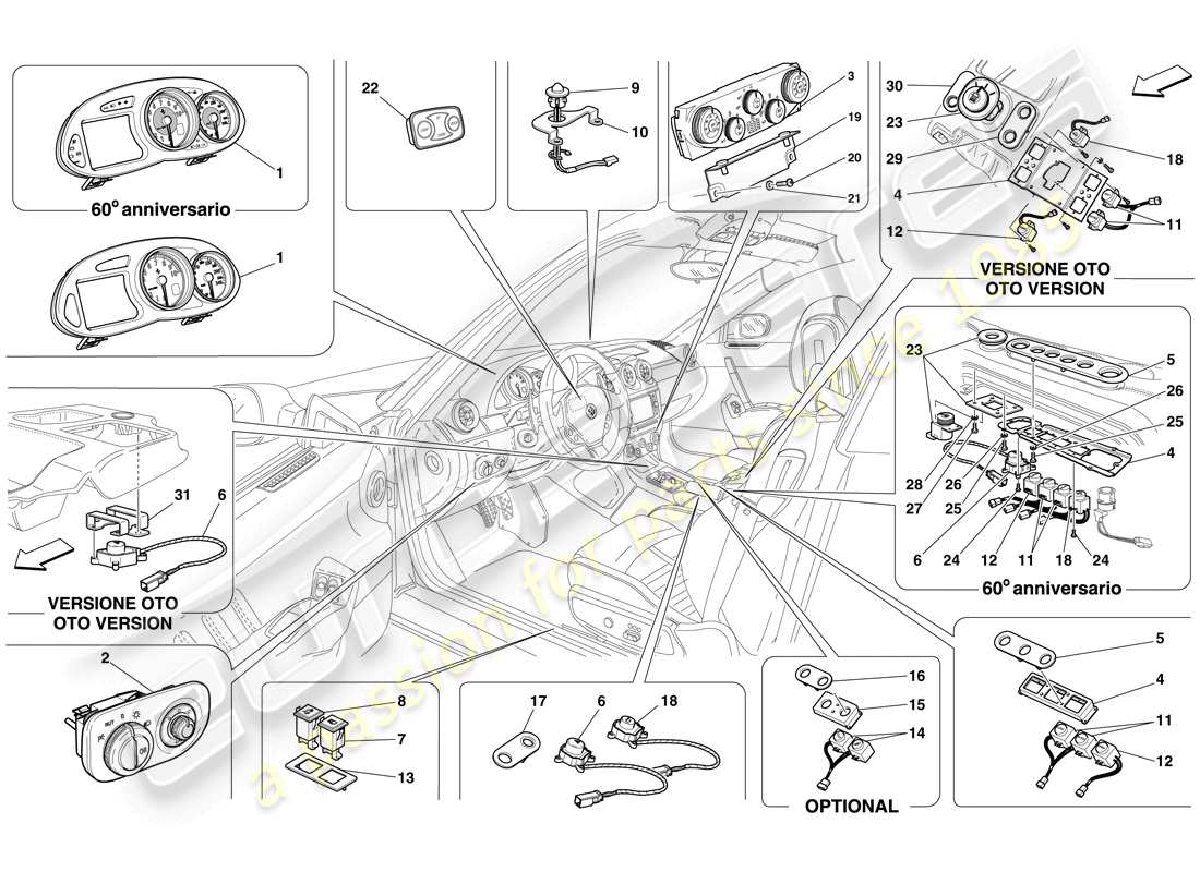 ferrari 612 sessanta (usa) strumentazione diagramma delle parti