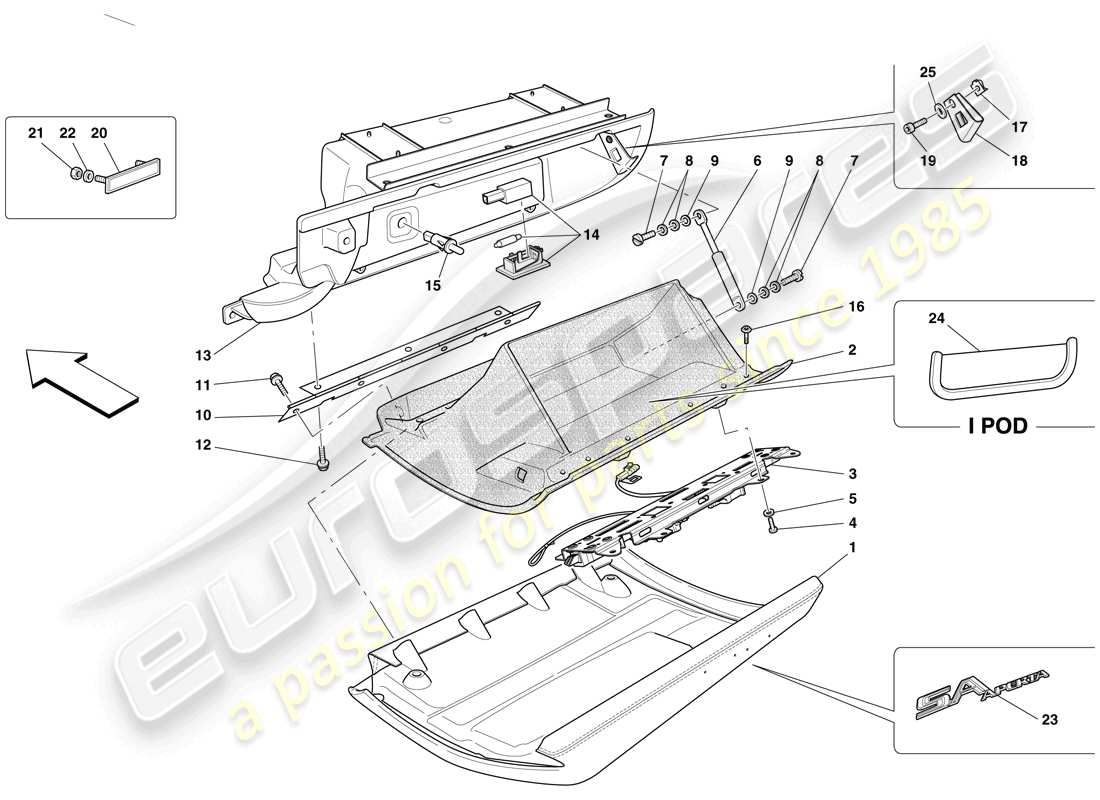 ferrari 599 sa aperta (usa) vano portaoggetti diagramma delle parti