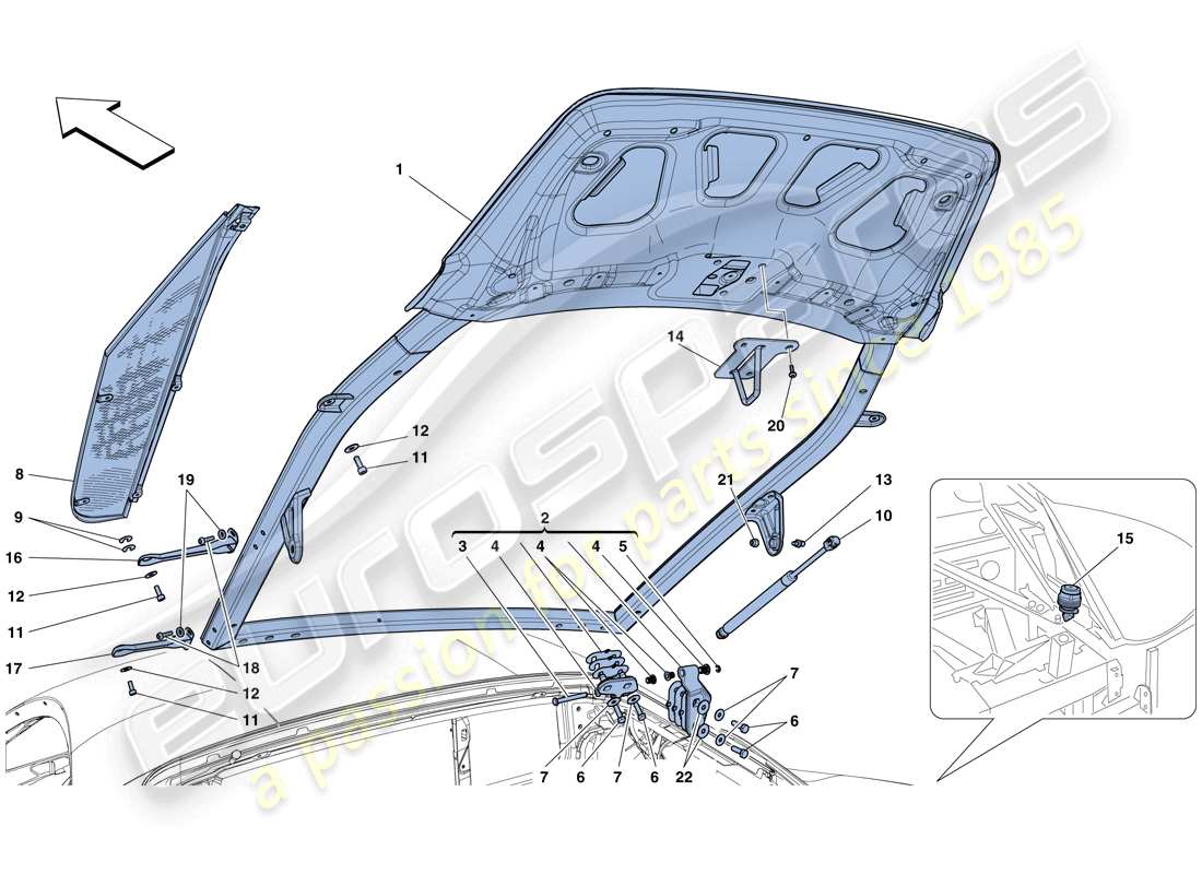 ferrari 458 italia (rhd) coperchio vano motore schema delle parti
