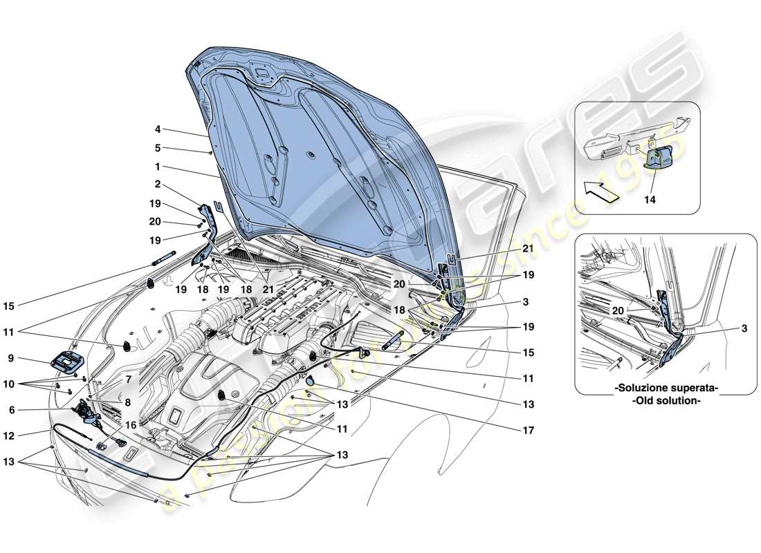 ferrari gtc4 lusso (europe) coperchio anteriore e meccanismo di apertura diagramma delle parti