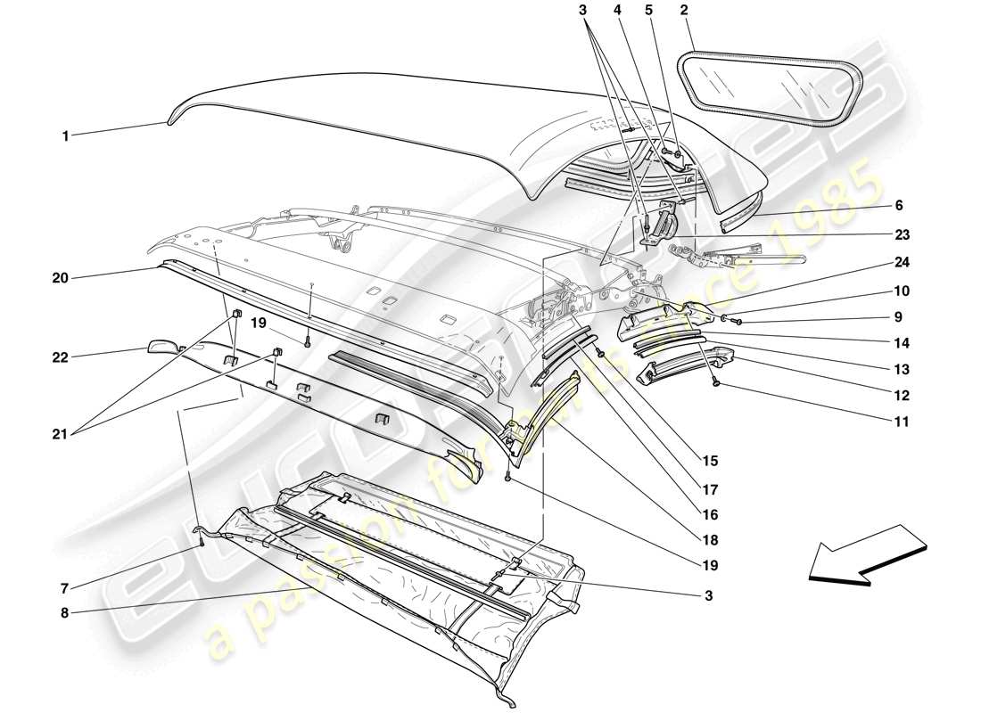 ferrari f430 spider (usa) telo del tetto - guarnizioni - modanatura diagramma delle parti