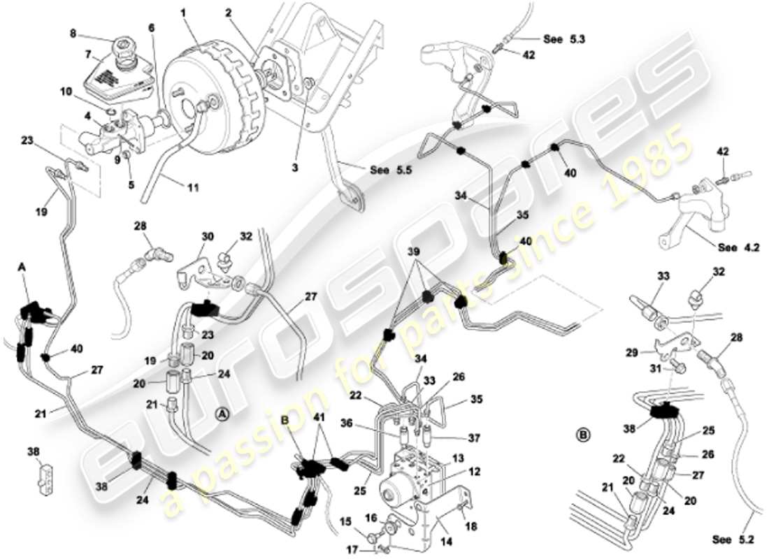aston martin vanquish (2001) servofreno e modulatore diagramma delle parti