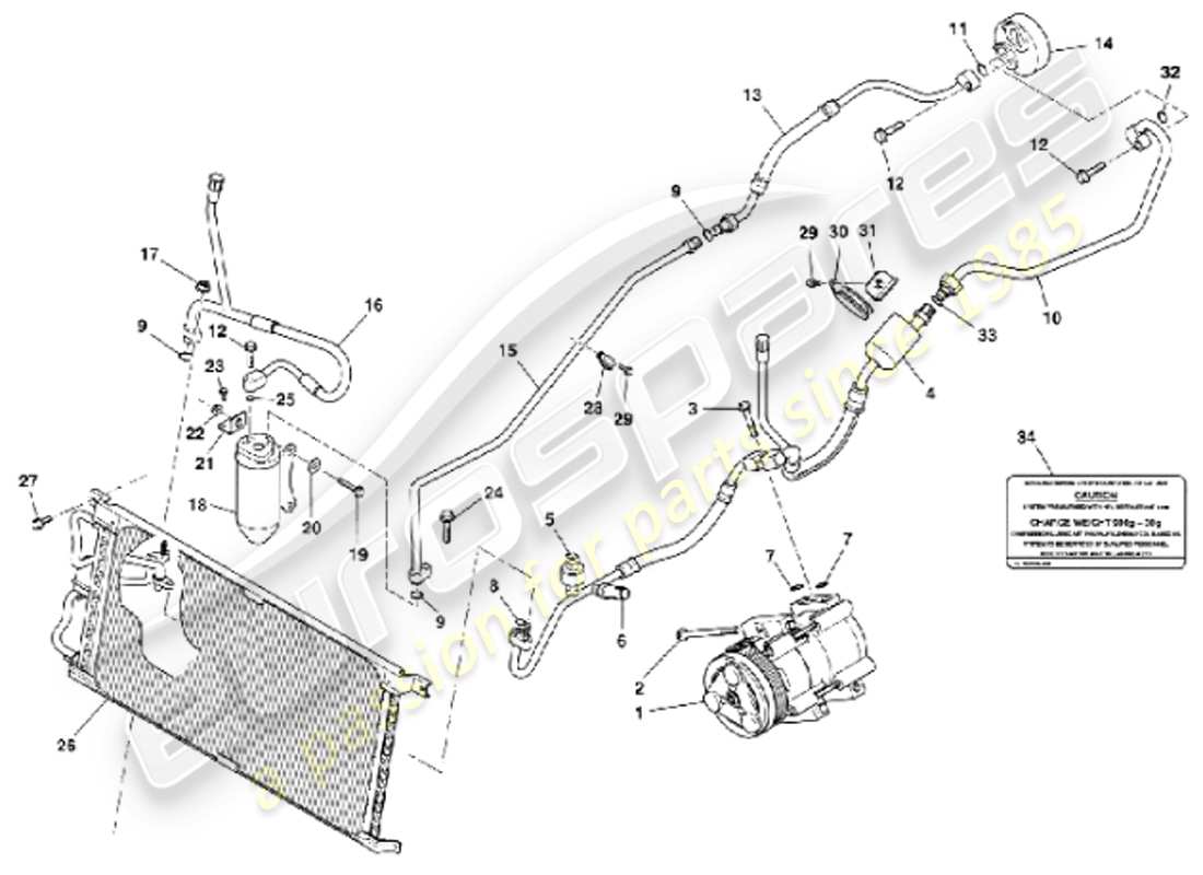 aston martin vanquish (2001) installazione nel vano motore diagramma delle parti