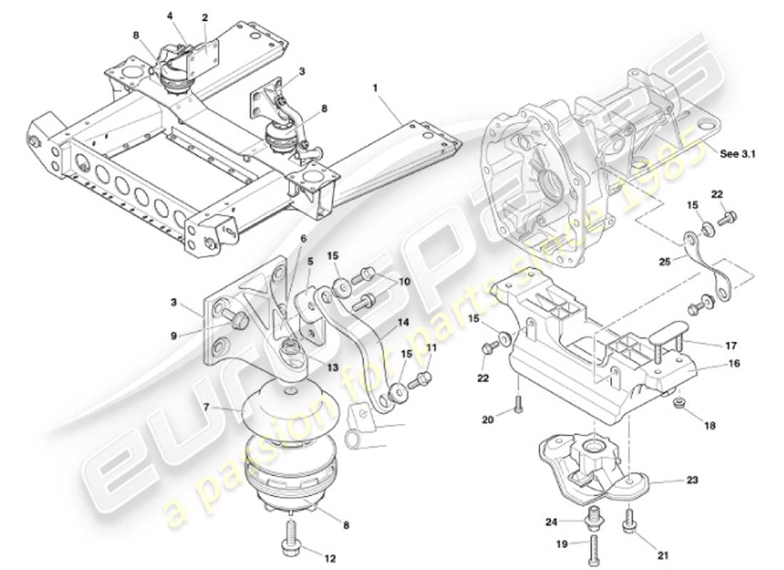 aston martin vanquish (2001) supporti del motore diagramma delle parti