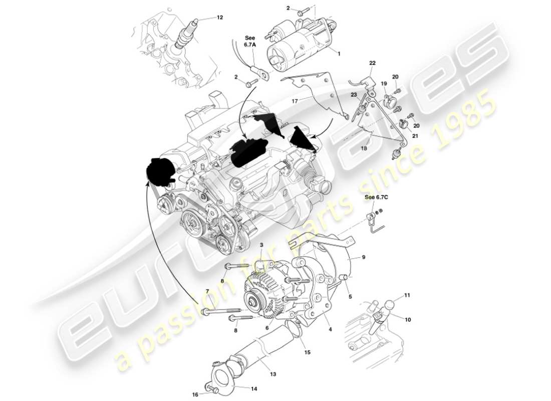 aston martin vanquish (2001) diagramma delle parti dei componenti elettrici del motore