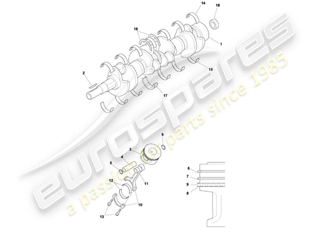 aston martin vanquish (2001) diagramma delle parti di albero motore, pistoni e aste