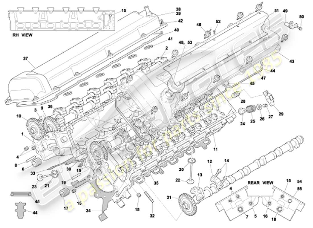 aston martin vanquish (2001) diagramma delle parti delle teste dei cilindri