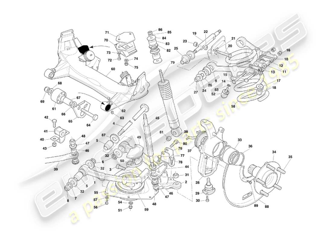 aston martin db7 vantage (2003) diagramma delle parti della sospensione anteriore