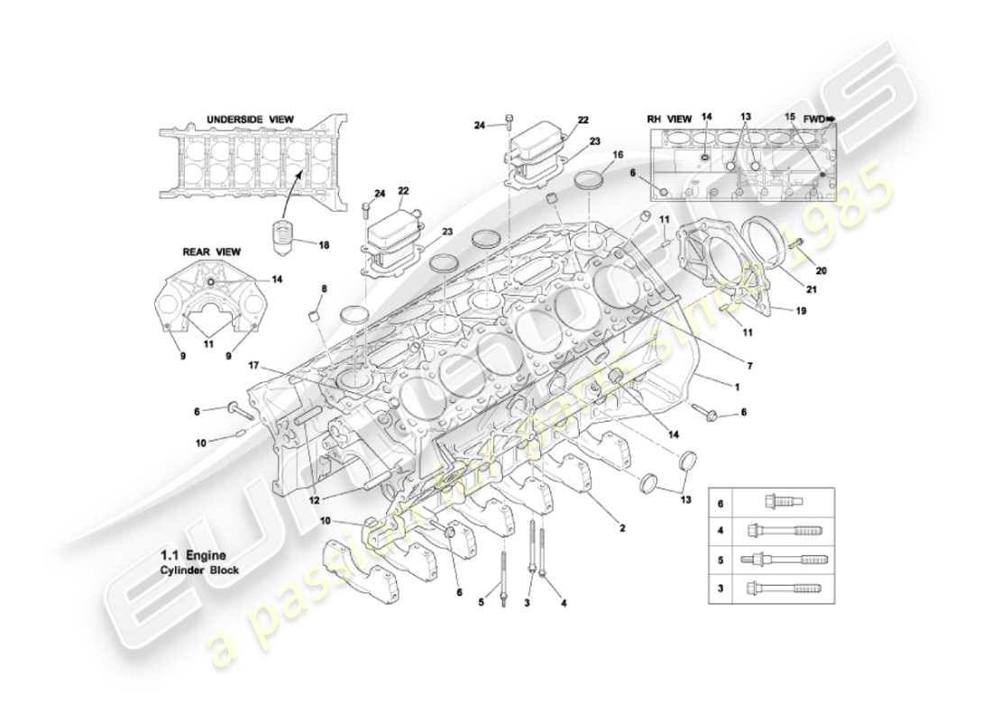 aston martin vanquish (2003) diagramma delle parti del blocco cilindri