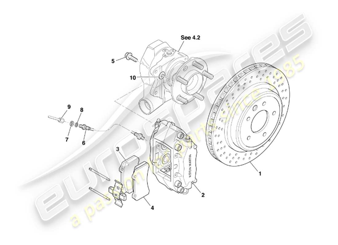 aston martin db7 vantage (2002) diagramma delle parti dei freni posteriori