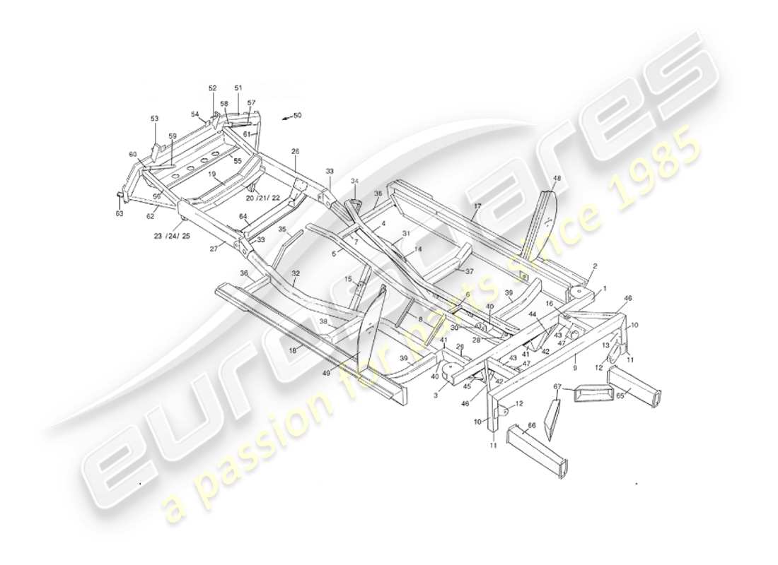 aston martin v8 virage (1999) diagramma delle parti del telaio del telaio