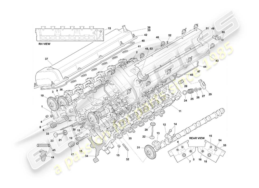 aston martin db7 vantage (2004) schema delle parti della testa cilindro