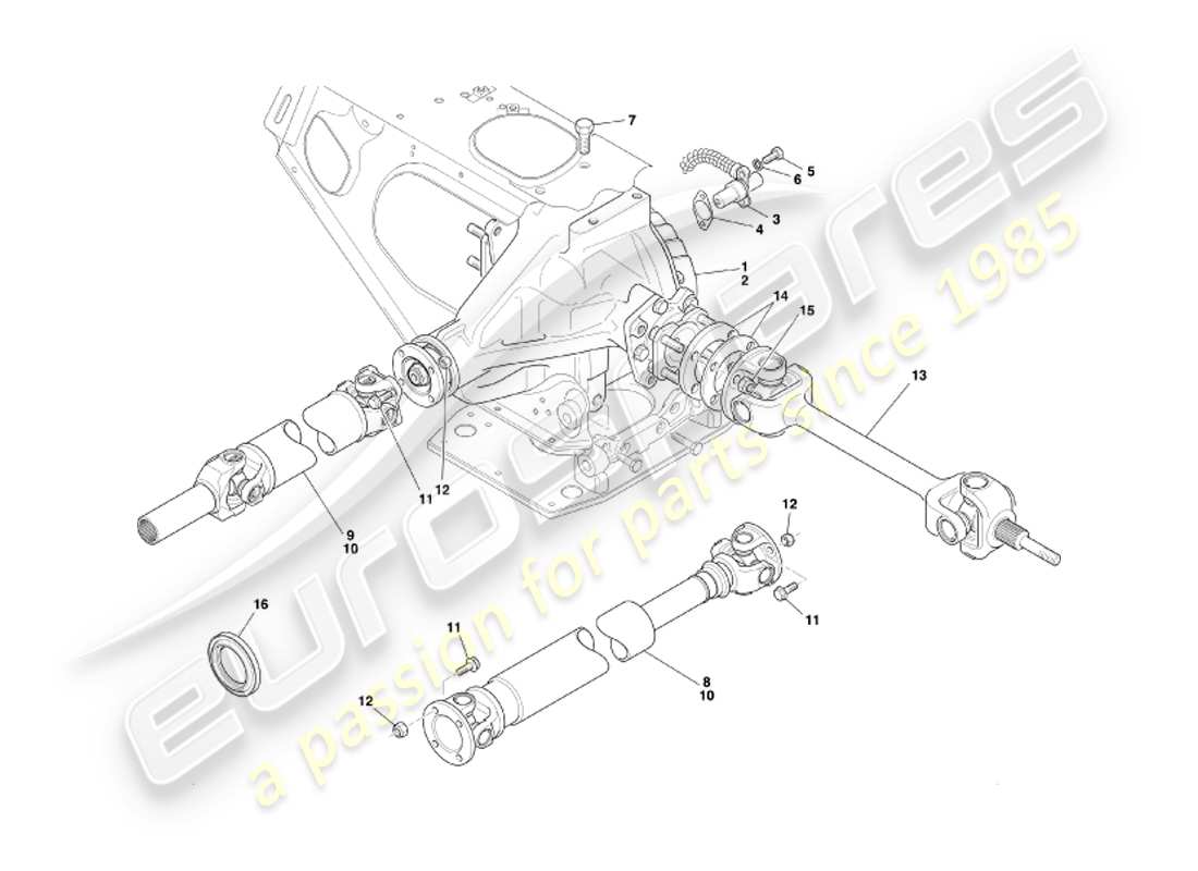 aston martin db7 vantage (2002) diagramma delle parti dell'unità ipoide, degli alberi di trasmissione e dell'elica