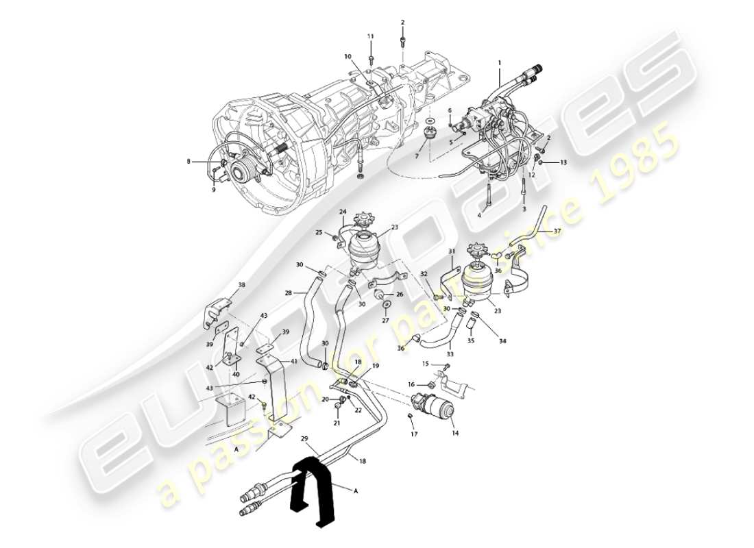 aston martin vanquish (2007) diagramma delle parti del sistema idraulico asm
