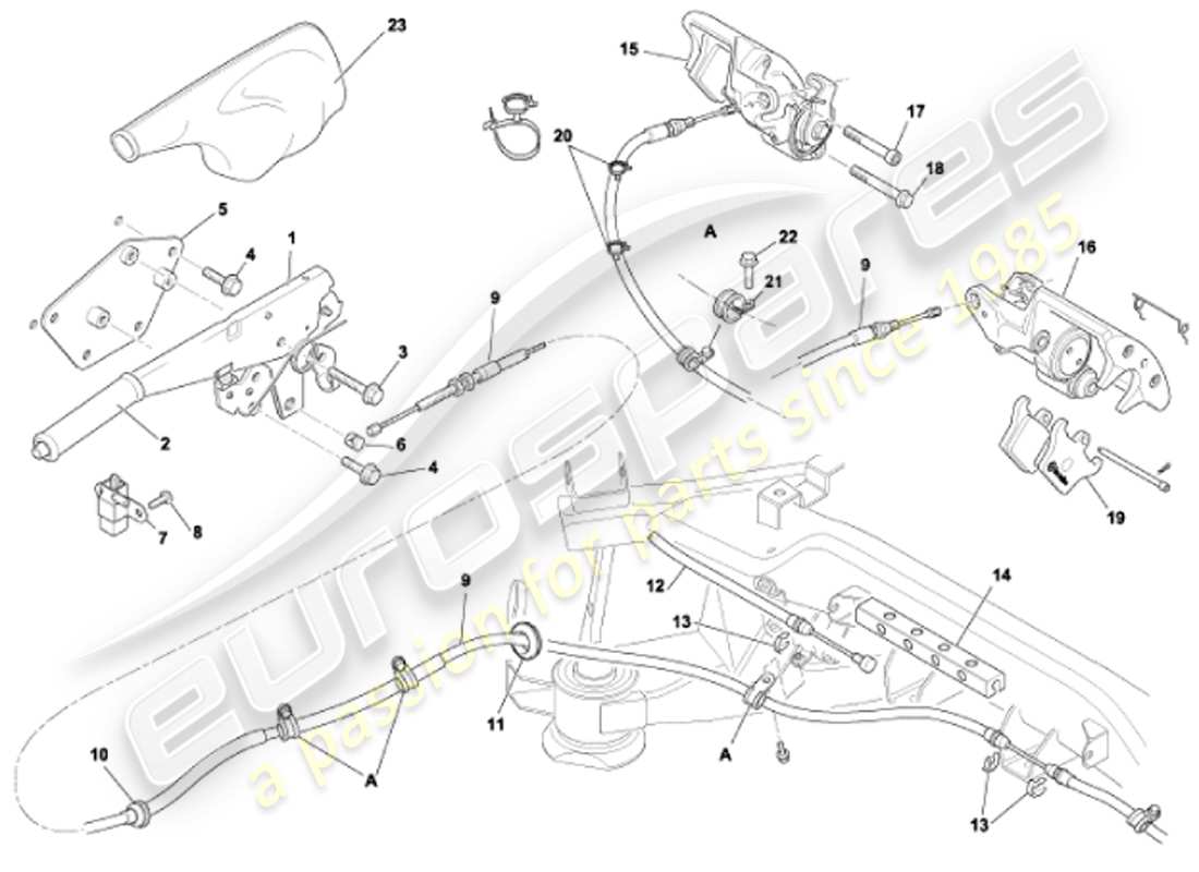 aston martin vanquish (2001) diagramma delle parti del freno a mano