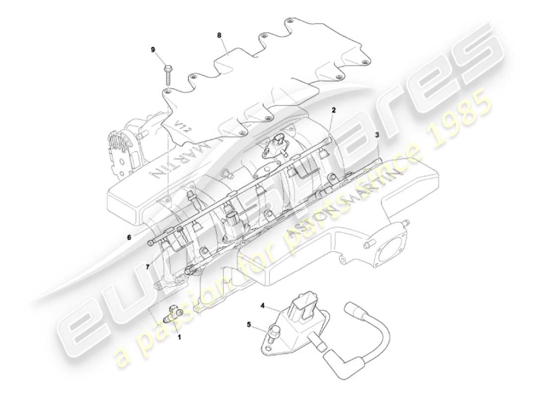 aston martin vanquish (2007) rail e iniettori carburante diagramma delle parti