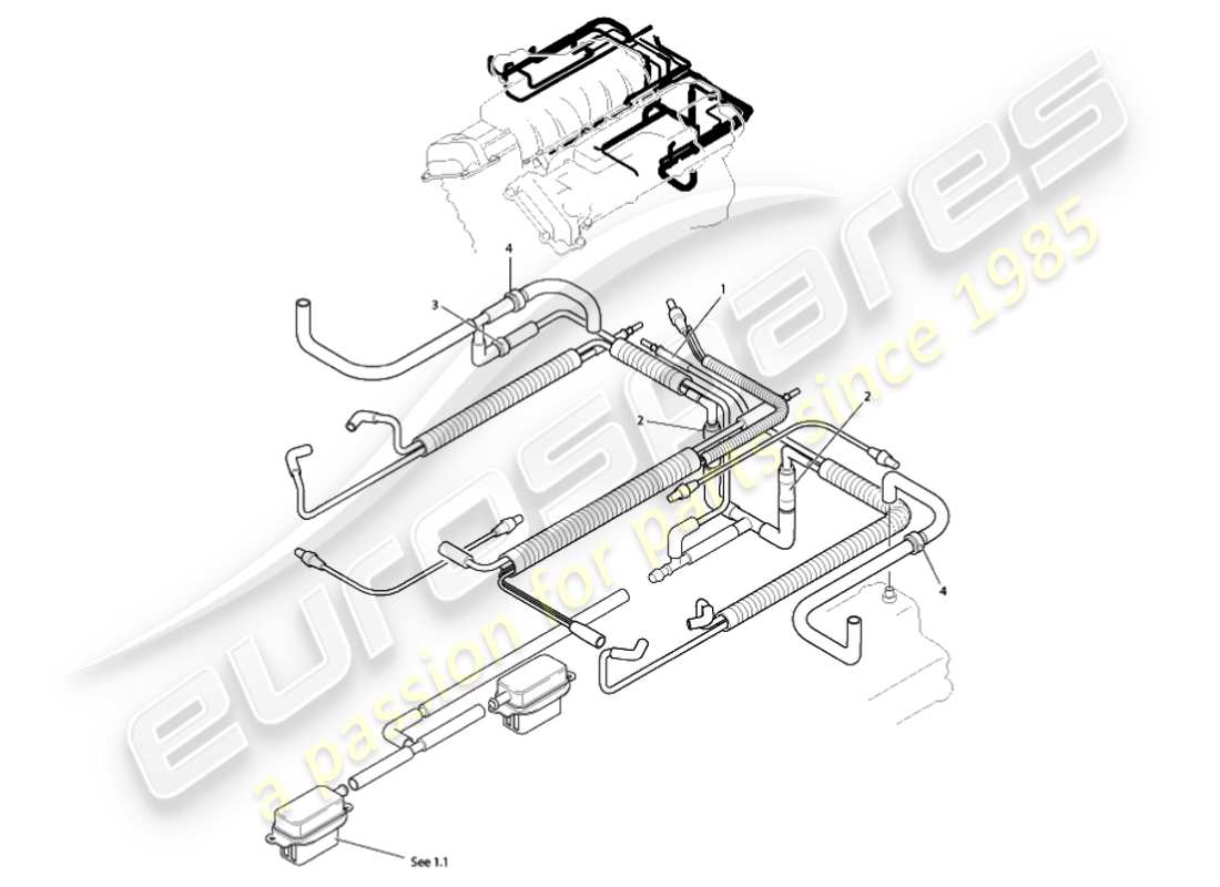 aston martin vanquish (2001) sistema di aspirazione, diagramma delle parti del motore