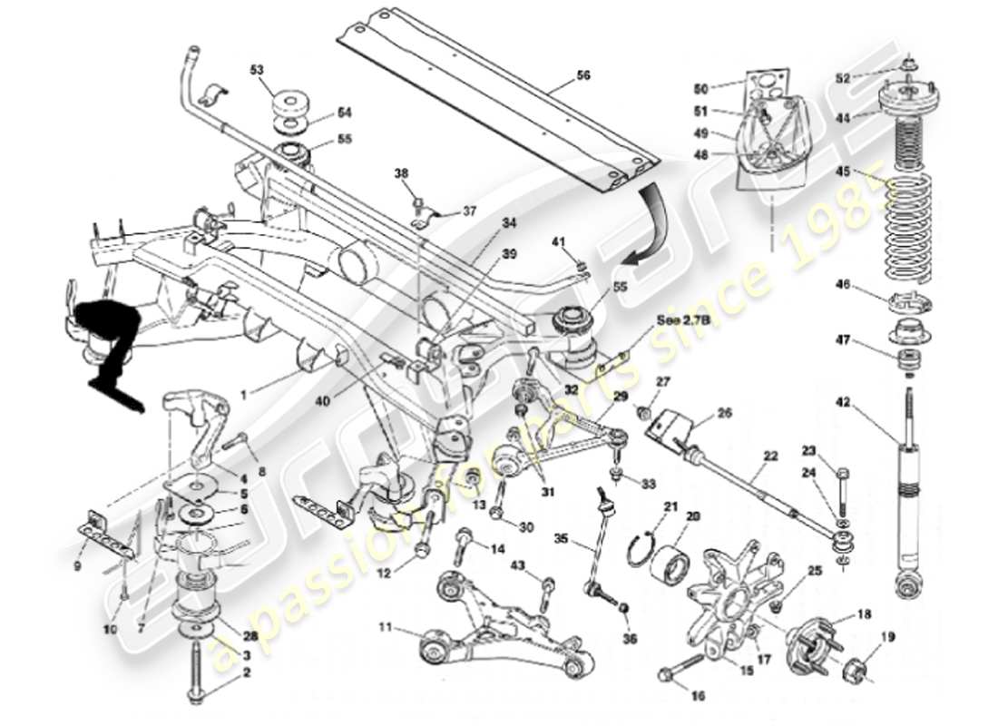 aston martin vanquish (2001) diagramma delle parti della sospensione posteriore