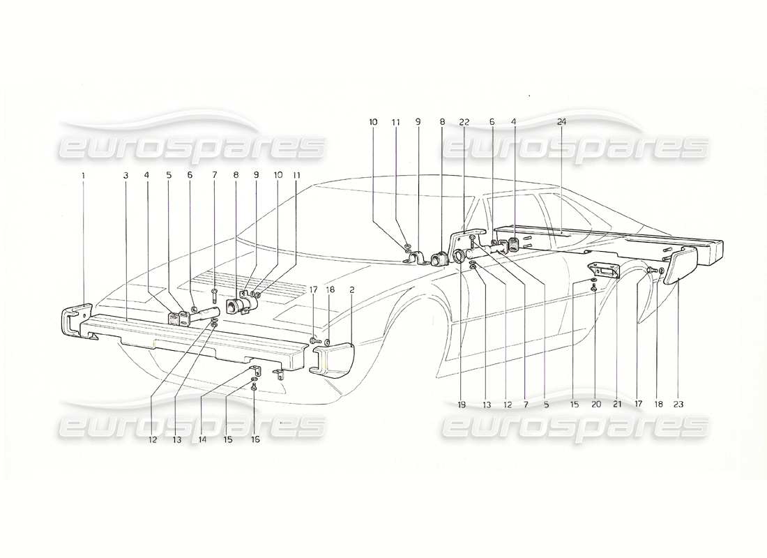 ferrari 308 gt4 dino (1976) schema delle parti paraurti (versione usa).