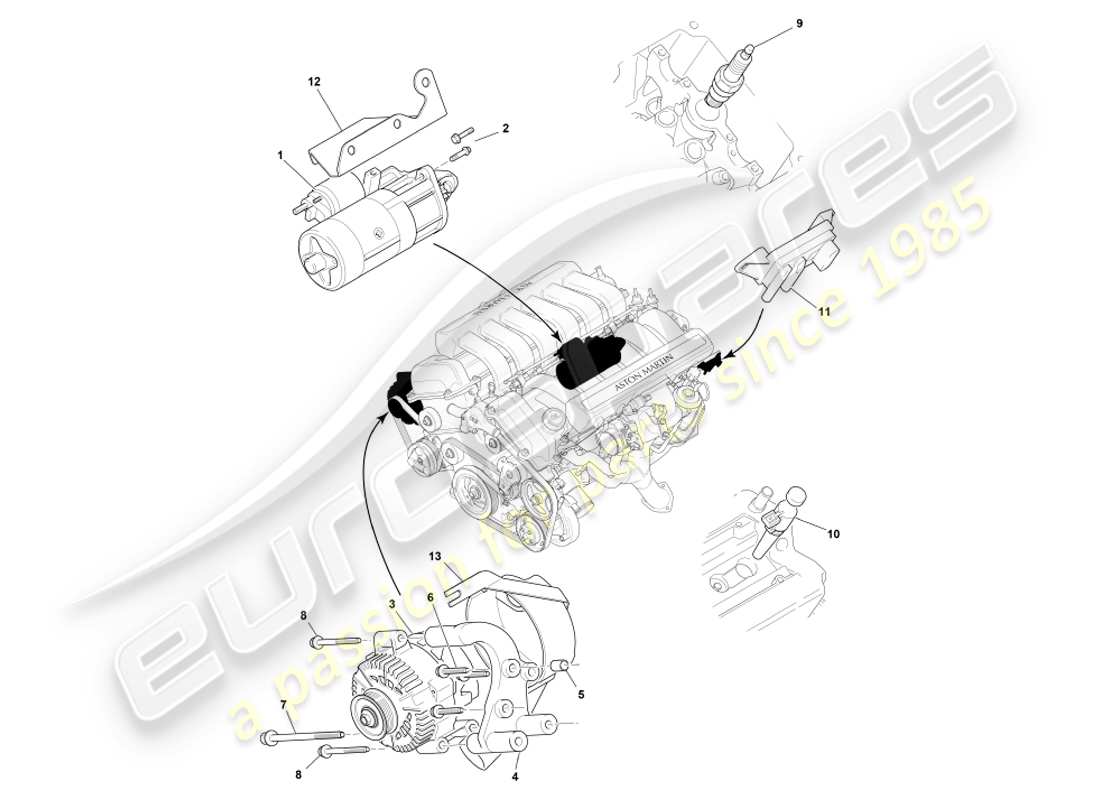 aston martin db7 vantage (2002) diagramma delle parti dei componenti elettrici del motore