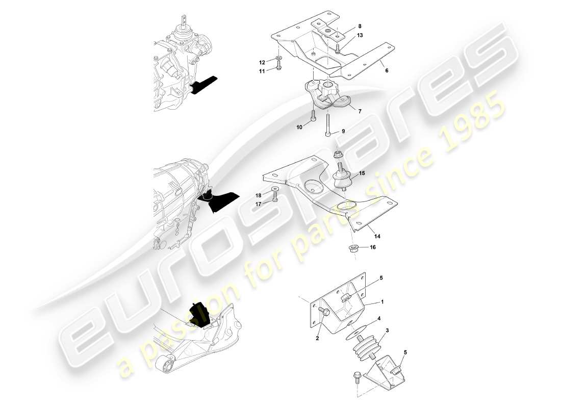 aston martin db7 vantage (2002) diagramma delle parti dei supporti del motore