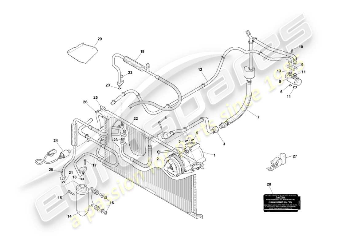 aston martin db7 vantage (2002) diagramma delle parti di installazione del vano motore
