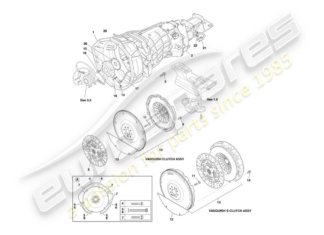 aston martin vanquish (2007) schema delle parti del cambio e della frizione asm