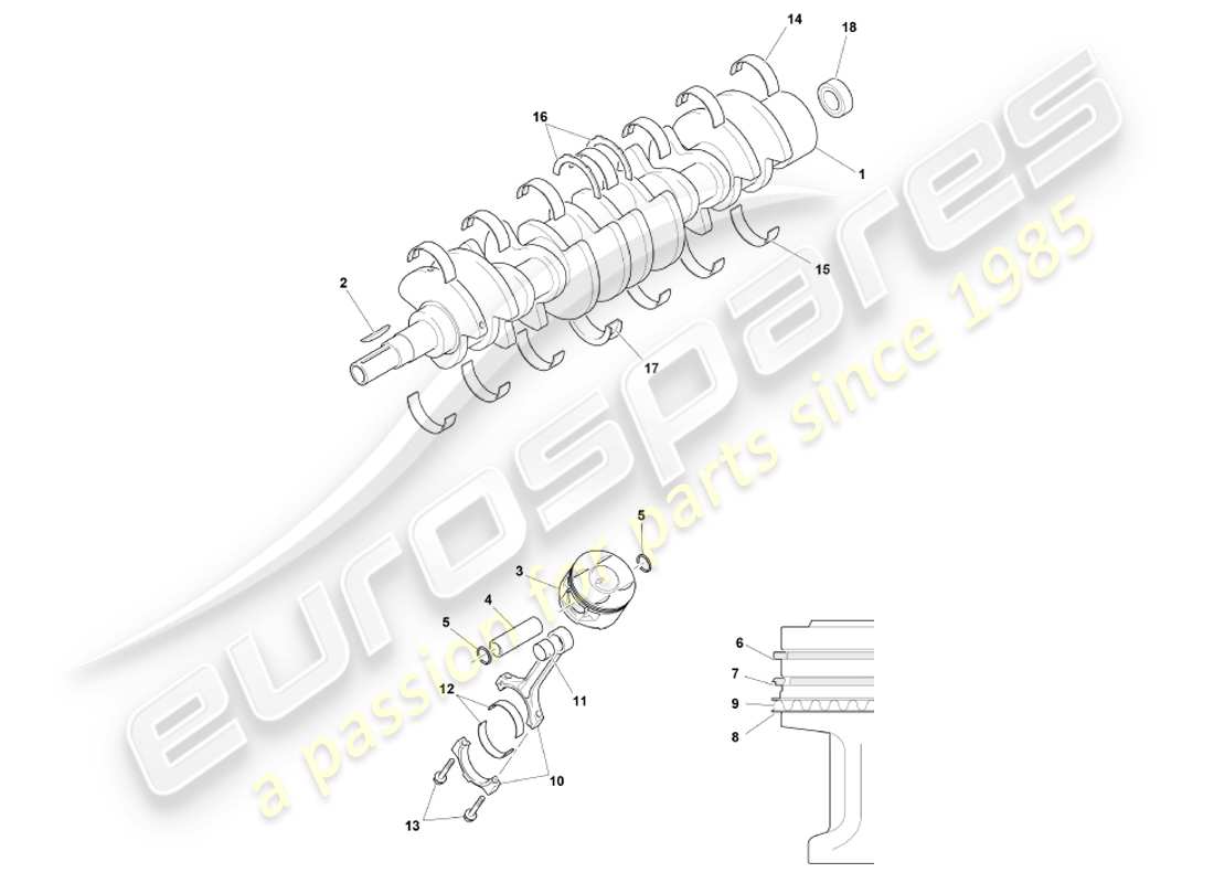 aston martin db7 vantage (2002) diagramma delle parti di albero motore, pistoni e aste