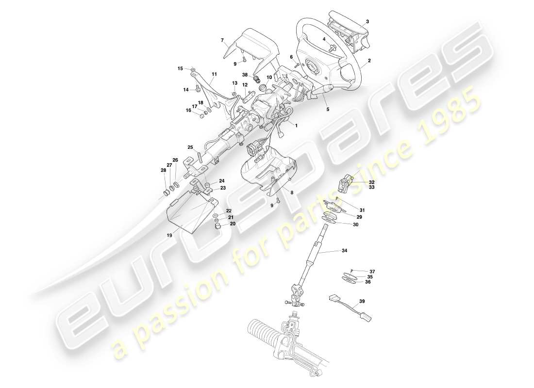 aston martin db7 vantage (2002) diagramma delle parti del piantone dello sterzo