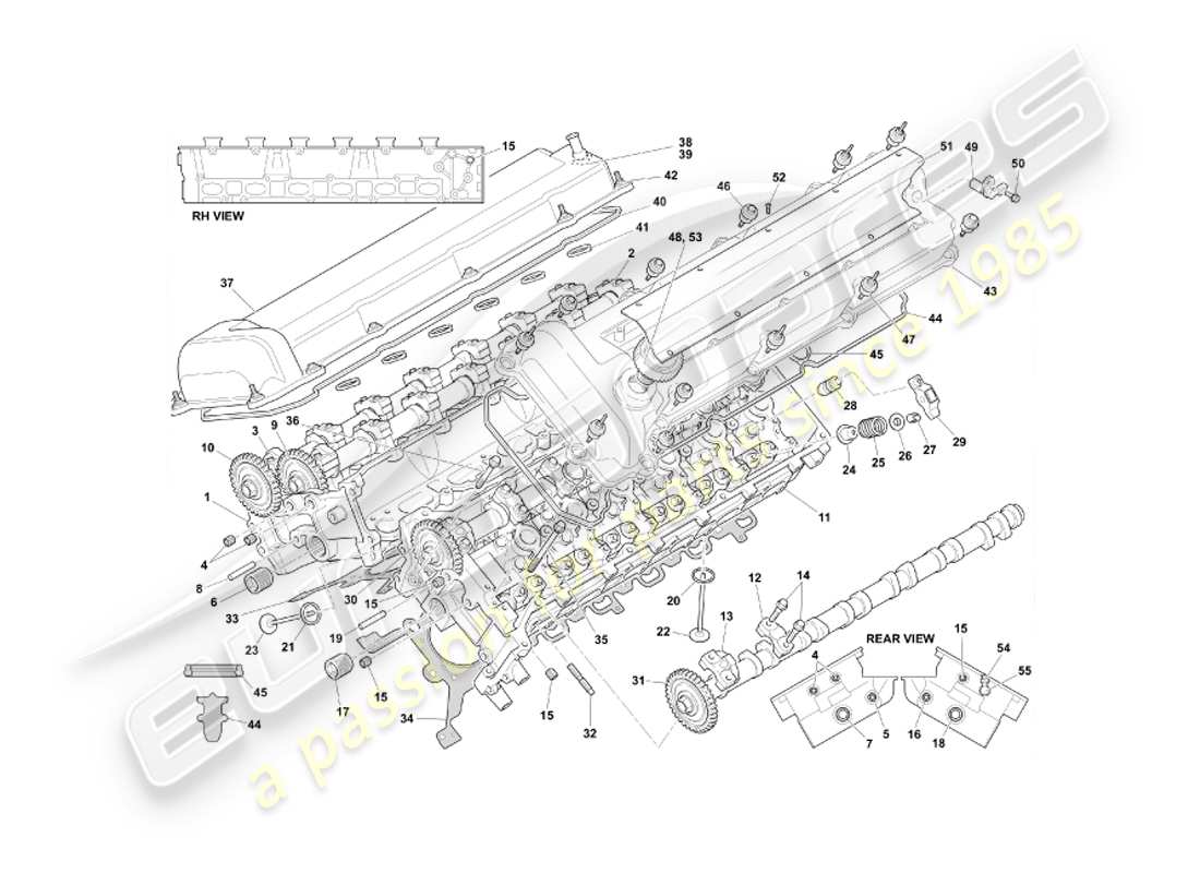 aston martin db7 vantage (2003) schema delle parti della testa cilindro