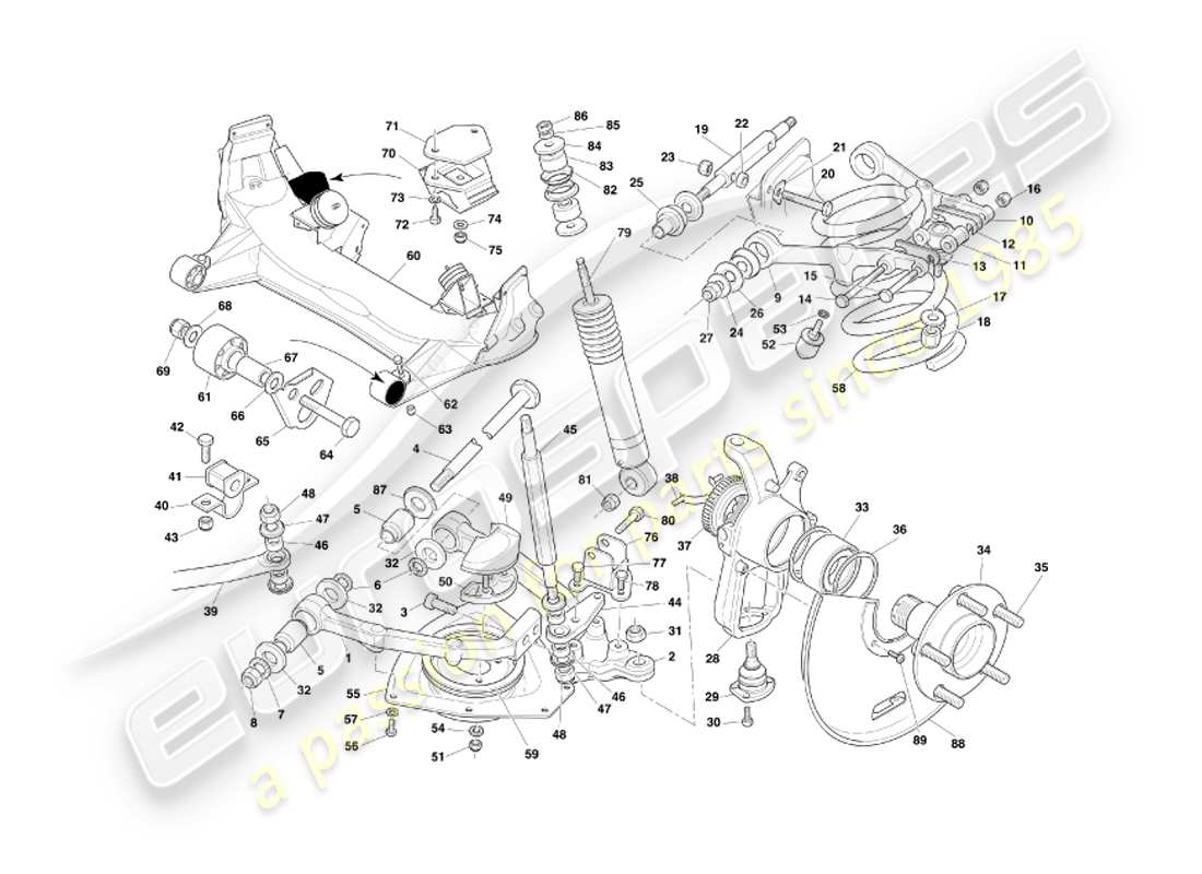 aston martin db7 vantage (2002) diagramma delle parti della sospensione anteriore