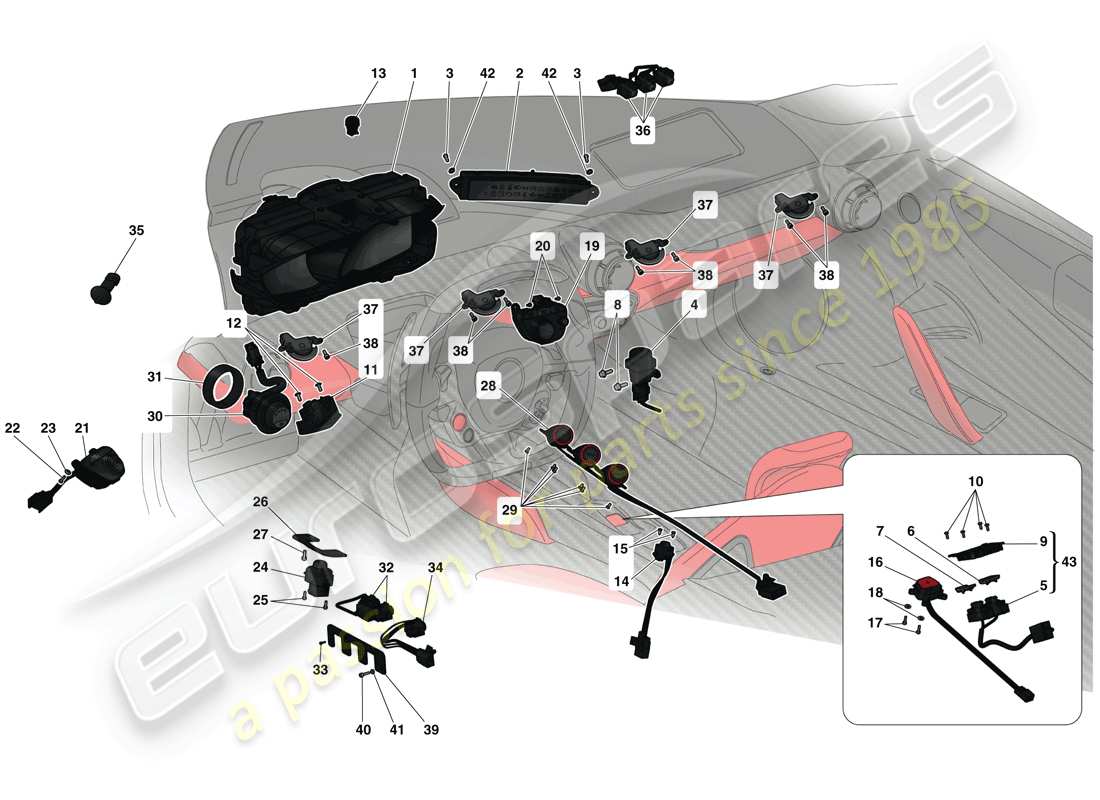 ferrari laferrari (europe) strumentazione cruscotto e tunnel diagramma delle parti