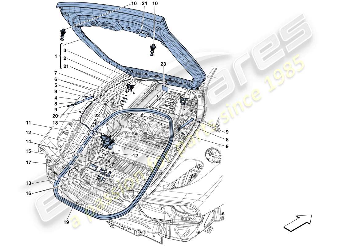 ferrari f12 berlinetta (usa) coperchio posteriore e meccanismo di apertura schema delle parti