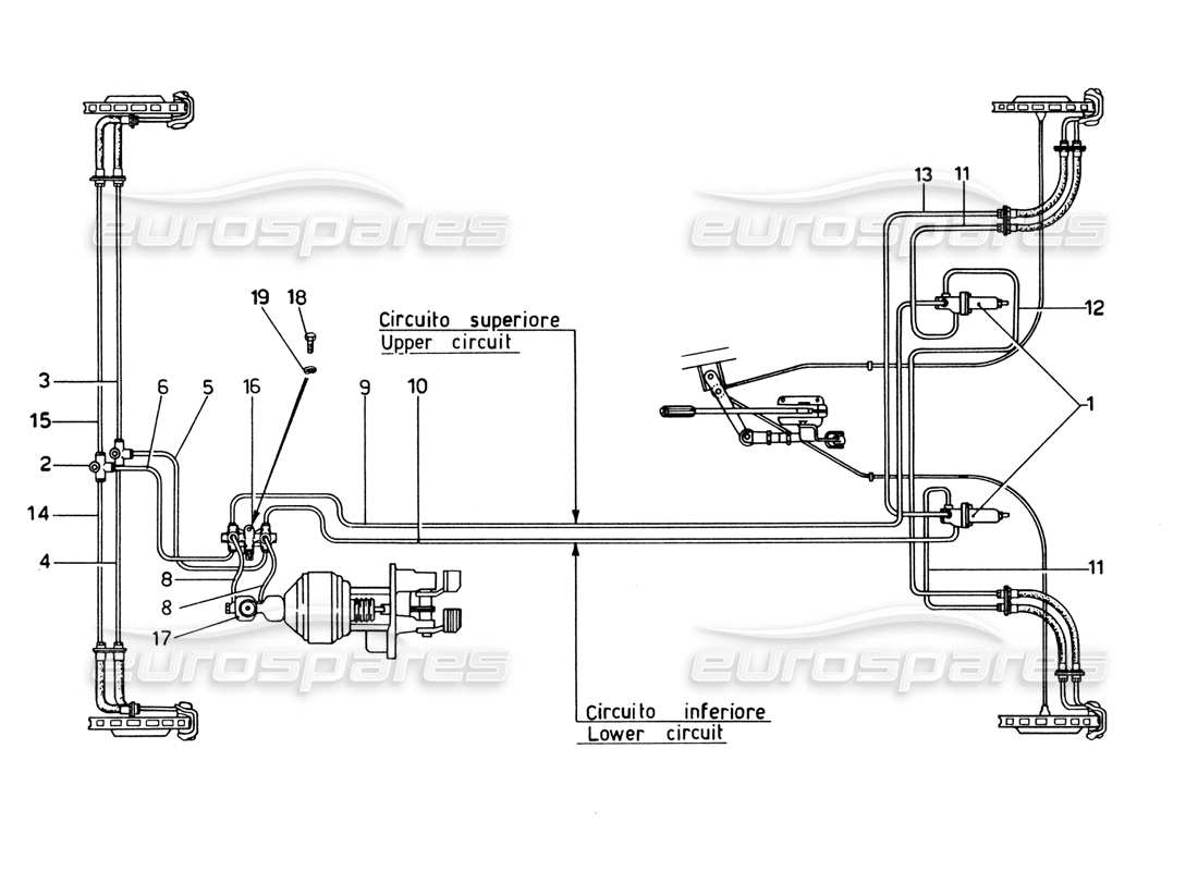 ferrari 365 gtb4 daytona (1969) sistema frenante (revisione 1972) diagramma delle parti