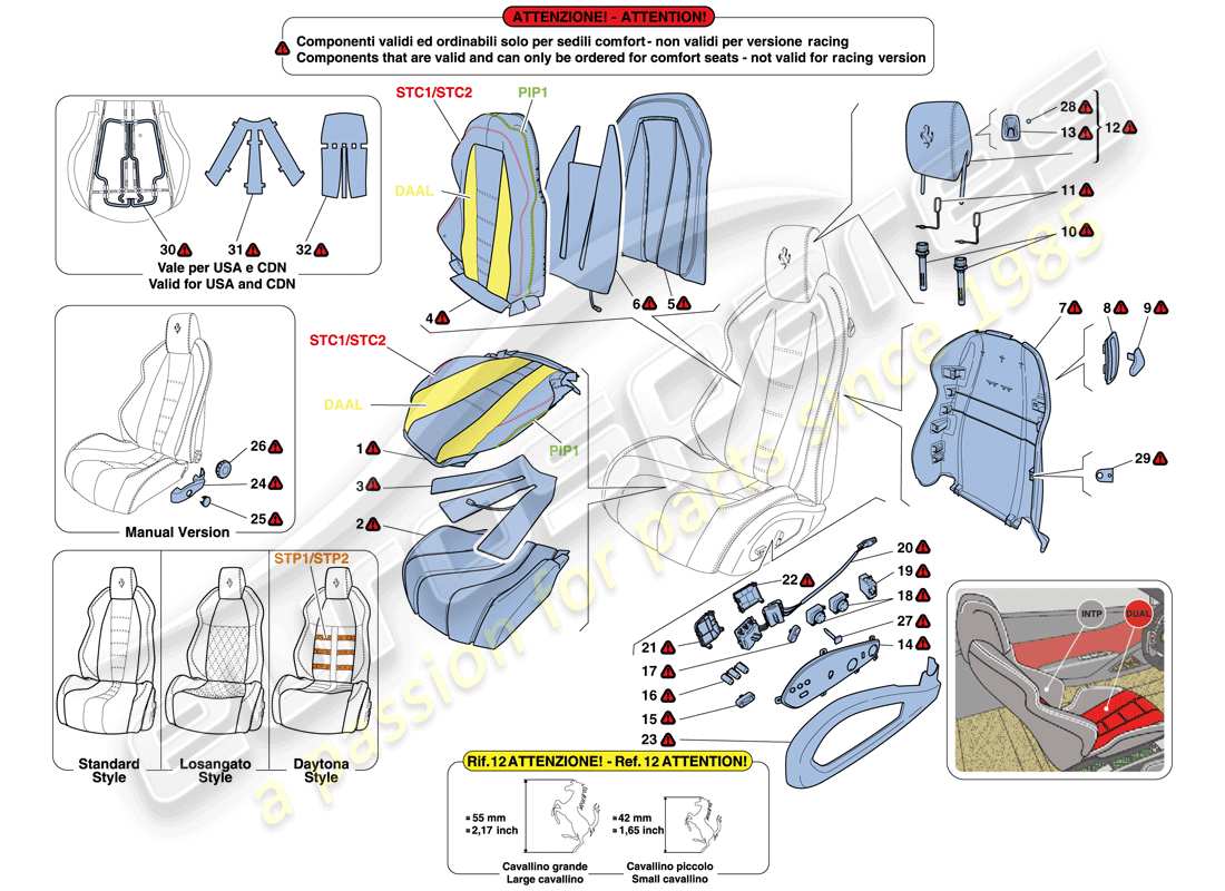 ferrari 458 spider (europe) sedili - rivestimenti e accessori diagramma delle parti