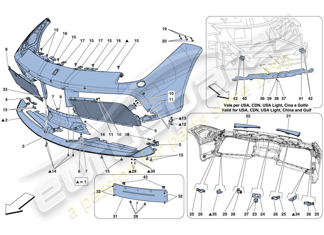 ferrari 488 gtb (rhd) paraurti anteriore diagramma delle parti
