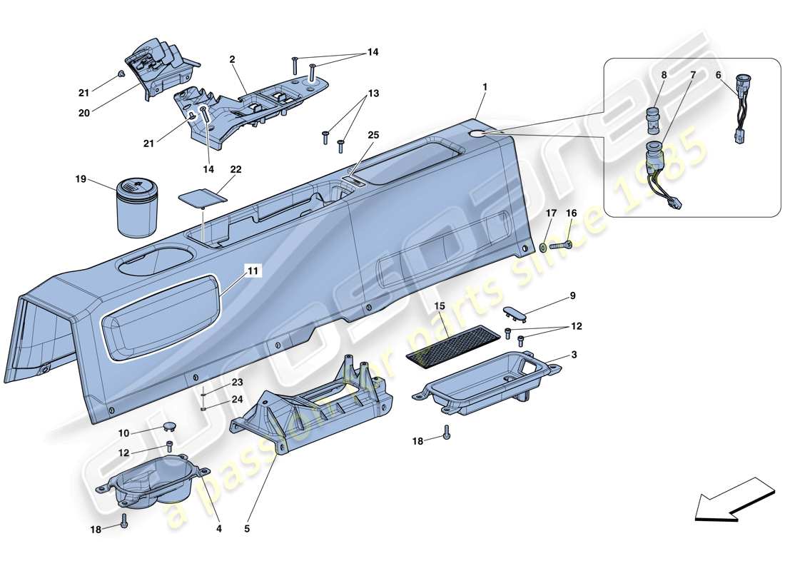 ferrari 458 speciale aperta (rhd) tunnel - sottostruttura e accessori schema delle parti
