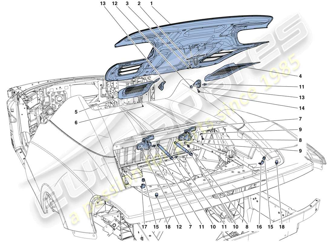 ferrari 458 speciale aperta (europe) coperchio vano motore diagramma delle parti