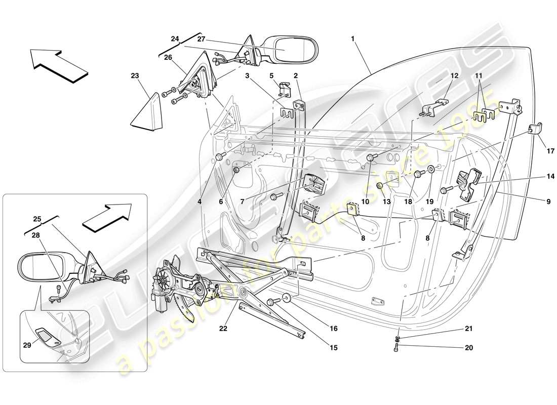 ferrari 612 sessanta (rhd) porte - alzacristalli elettrici e specchio retrovisore diagramma delle parti