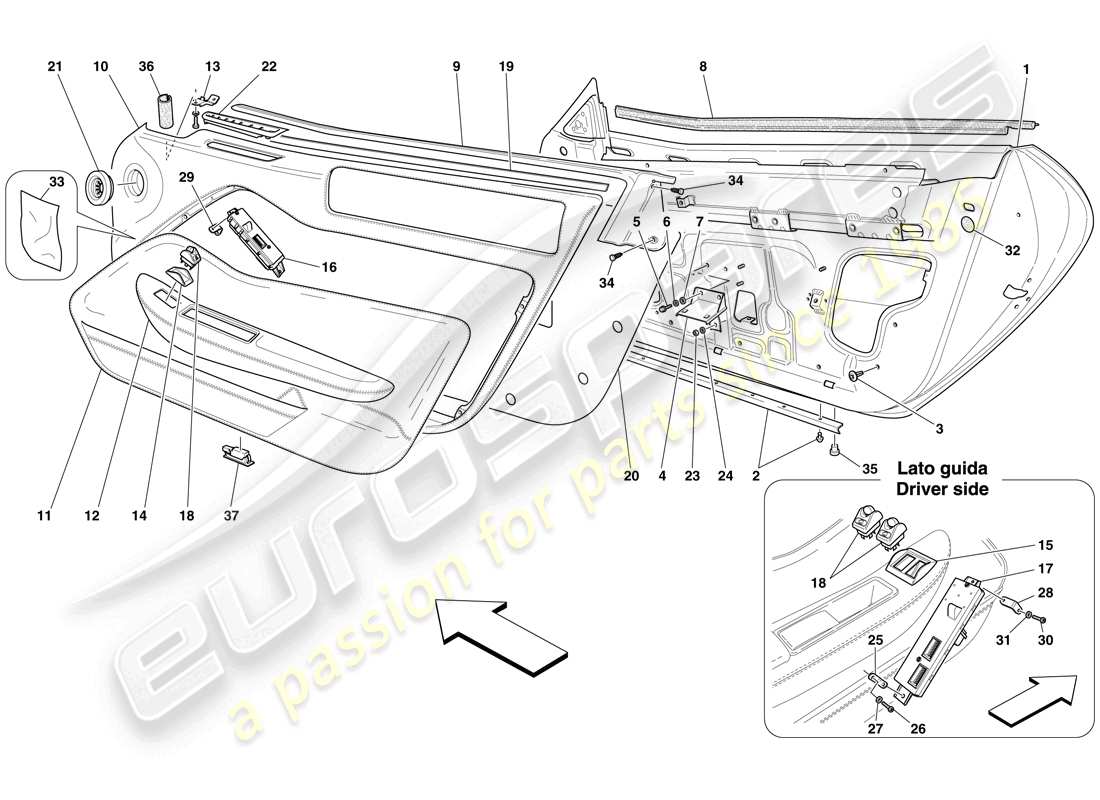 ferrari 599 sa aperta (usa) porte - sottostruttura e rivestimento diagramma delle parti