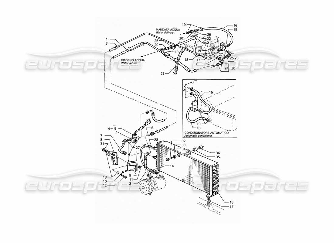 maserati ghibli 2.8 (abs) schema delle parti del sistema di climatizzazione (guida a destra) con freon r12