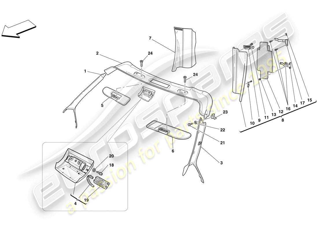 ferrari f430 scuderia (rhd) rivestimento del pieno e accessori diagramma delle parti