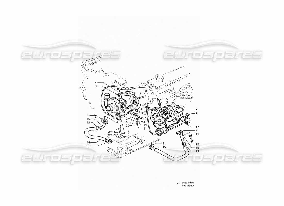 maserati ghibli 2.8 (abs) lubrificazione turbosoffianti diagramma delle parti