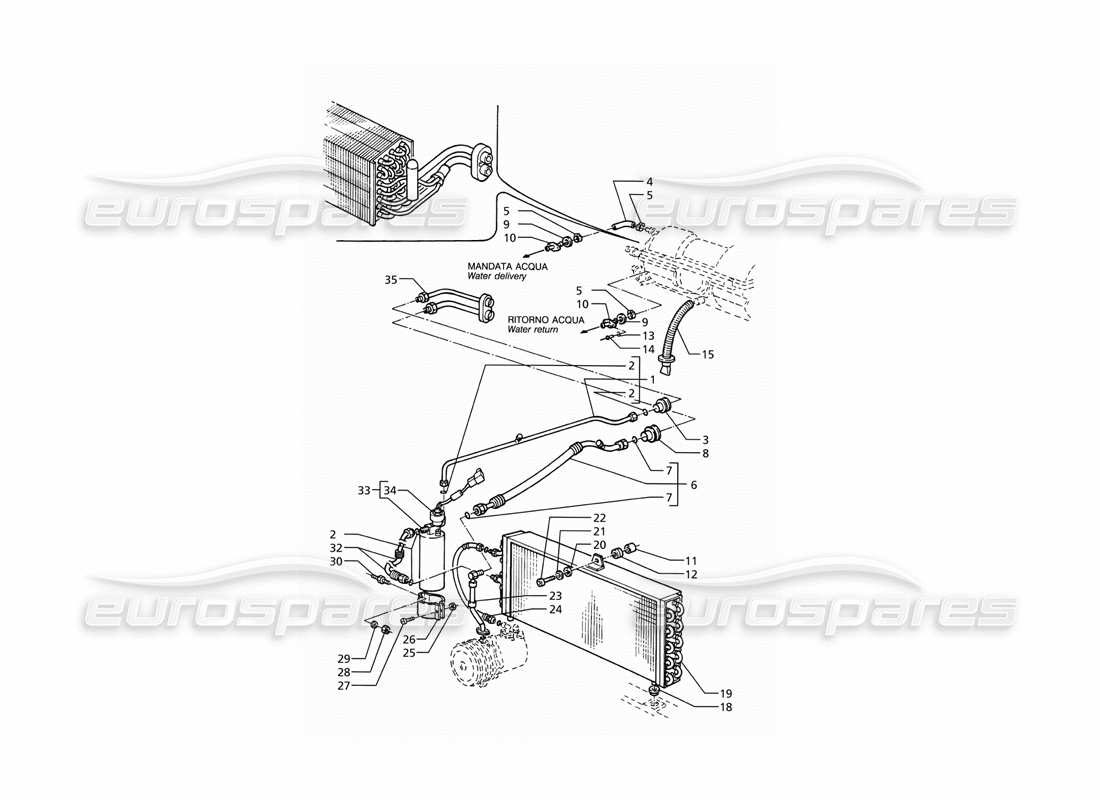 maserati ghibli 2.8 (abs) impianto di climatizzazione (guida a sinistra) con diagramma delle parti del gas r134a