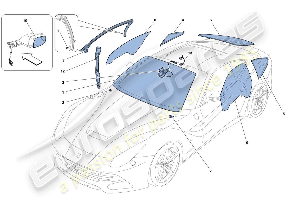 ferrari f12 berlinetta (usa) schermi, finestre e guarnizioni schema delle parti