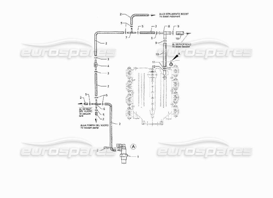 maserati qtp v8 (1998) sistema di vuoto per servizi ausiliari (lhd) diagramma delle parti